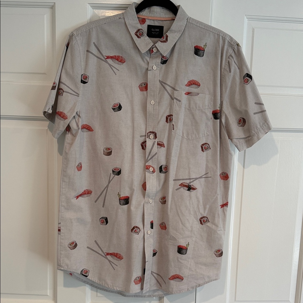 Globe Gray Sushi Print Button Down Shirt